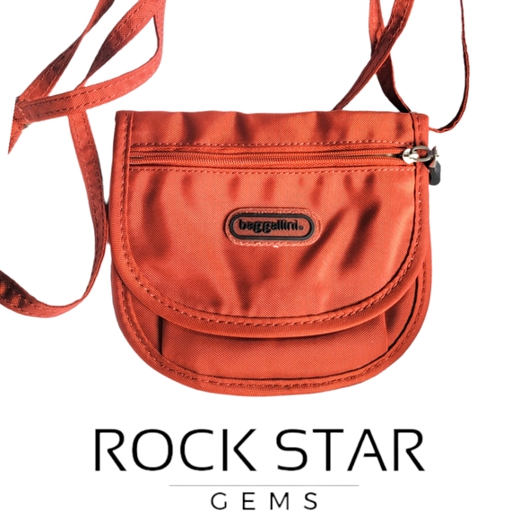 Orange Baggallini travel wallet crossbody